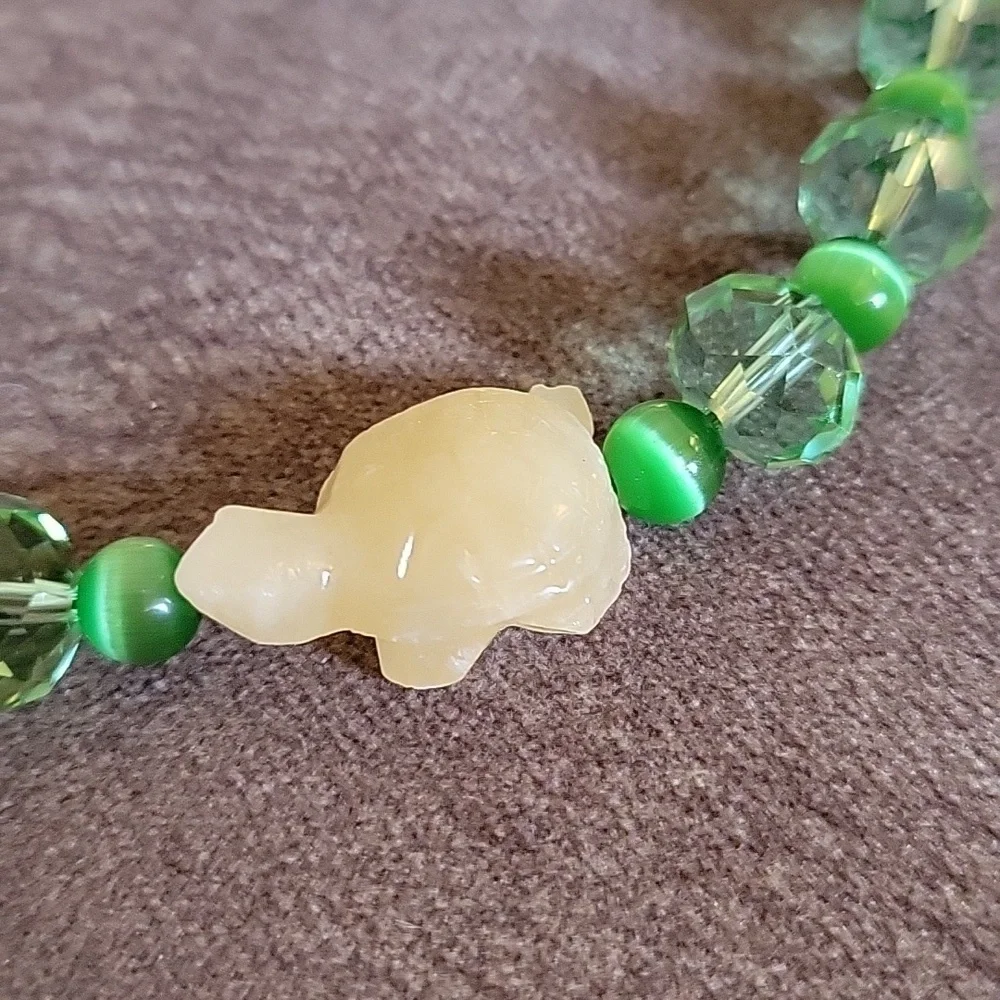 3/$30 HANDMADE Lime Fiber Optic Beaded Turtle Fetish Mermaidcore Necklace - Picture 3 of 8